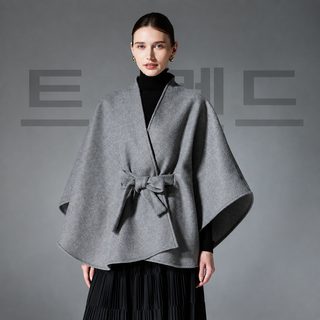 여성 겨울 양면 벨트 숄 단색 보온 어깨망토 데일리 숄