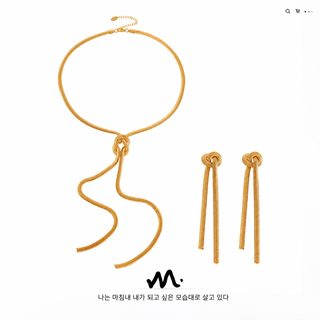 여성용 18K 골드 도금 티타늄 스틸 매듭 태슬 롱 목걸이 뱀줄 체인 귀걸이