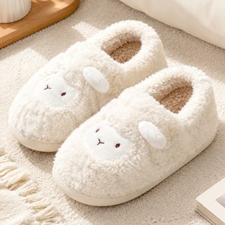 귀여운 양 캐릭터 겨울 털 실내화 뒤꿈치 덮는 방한 덧신