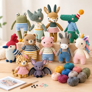 동물 인형 코바늘 뜨개질 DIY 만들기 재료 키트