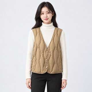 평호치 새 패딩 조끼 새 국표 90 융 V넥 여자 가을 겨울 얇은 조끼 민소매 조끼 조끼 안