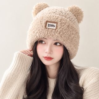 여성 겨울 곰돌이 귀 털모자 포근한 방한 비니