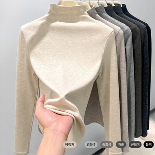 H393半高领打底衫女秋冬季保暖长袖t恤修身显瘦纯色百搭中领上衣