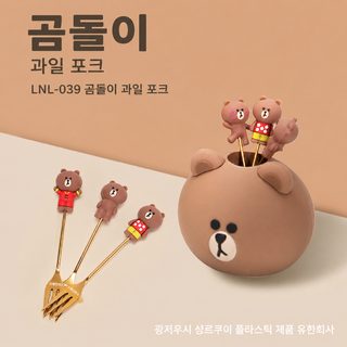 401 스테인리스 과일포크 롱핸들 실리콘 커버 귀여운 곰 과일포크 세트