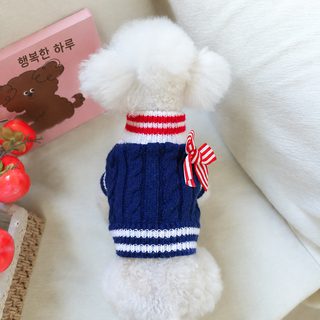 PETCIRCLE 반려동물 옷 강아지 고양이 옷 옷 리본 해군 스웨터