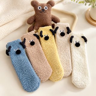 만화 장난꾸러기 강아지 산호모 마루 양말 여자 가을 겨울 두께 보온 털이