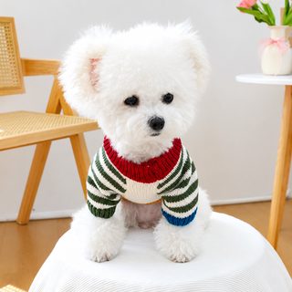 PETCIRCLE 펫 서클 펫 의류 강아지 고양이 의류 의류 보온 컬러 빈티지 스트라이프 스웨터