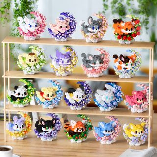 차오러촹 꽃과 달빛 동물 미니 블록 산리오 쿠로미 리나벨 캐릭터 DIY 조립