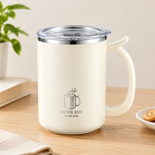 304 스테인리스 이중 머그컵 500ml 뚜껑 손잡이 사무실 커피잔