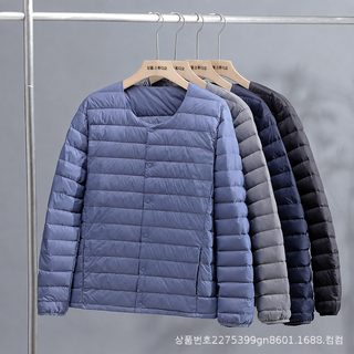 2024年新款男士轻薄羽绒服短款V领圆领两穿薄款大码白鸭绒男装外