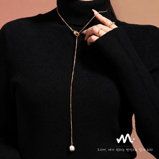 Marka 프랑스식 수술 모조 진주 목걸이 롱 스웨터 체인 스테인리스강 경사감
