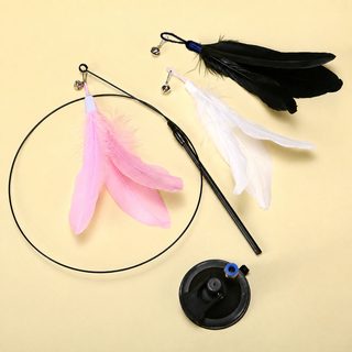 고양이 낚싯대 장난감 강력 흡착판 깃털 방울 셀프 놀이 분리형 롱 로드