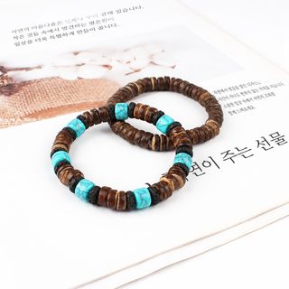 천연 코코넛 쉘 화산석 탄력끈 수제 팔찌 남녀공용 보헤미안 빈티지 비치