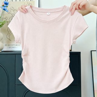 H595-593 숄더 티셔츠 여성 여름 얇은 신상 허리 접고 슬림해 날씬한 상의 디