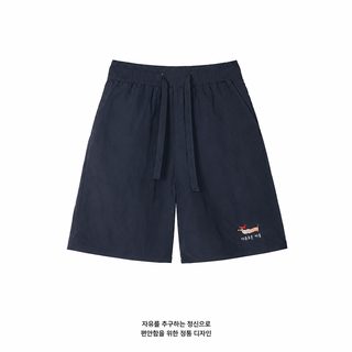 소시지 강아지 자수 5부 캐주얼 바지 남자 여름 얇은 체크 접합 스포츠 반바
