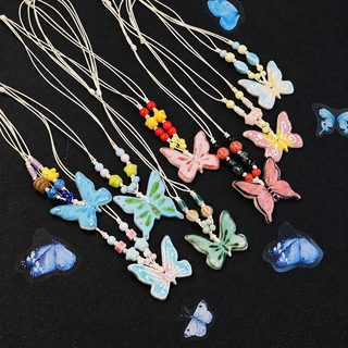 경덕진 도자기 영야 성하 점변 나비 짜임 목걸이 감미로운 고풍 귀여운 디