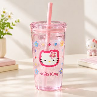 투명 아크릴 빨대 텀블러 450ml 휴대용 뚜껑 물컵