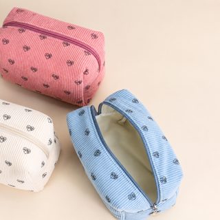 하트 코듀로이 화장품 파우치 대용량 휴대용 손잡이 스킨케어 수납가방