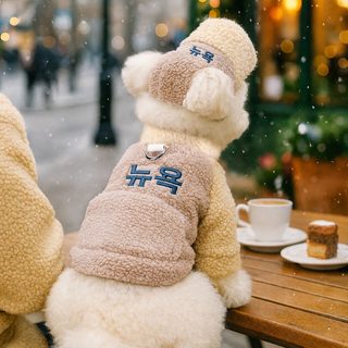 PETCIRCLE宠物狗猫小型犬外出帅气配饰秋冬羔羔绒纽约棒球帽子