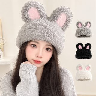 여성 겨울 토끼귀 뽀글이 니트 모자 방한 털모자