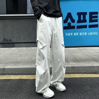 주름 통기 엘보우 팬츠 남녀용 봄 가을 디자인감 소중 돌격 팬츠 드리운 느낌 와이드 통 와이드 팬츠