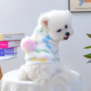 애완동물 옷 가을 겨울 신상 소형견 유견 쾌락 개 고양이 보온 편안 컬러 리본 벨벳 맨투맨