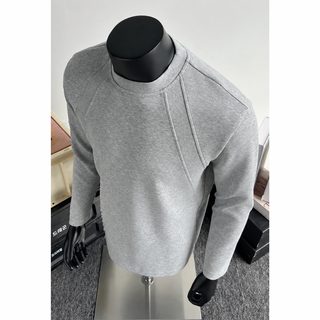 cleanfit 접합 면 긴팔 티셔츠 남춘추 디자인감 라운드 맨투맨 미국식 빈티지 숄더 상의