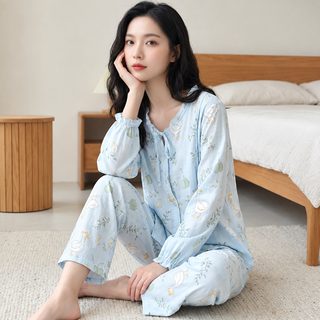 여성 순면 이중 거즈 산후조리복 세트 봄여름가을 얇은 임산부 수유 잠옷