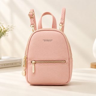 여성용 핑크 PU 미니 백팩 데일리 지퍼 수납 가방