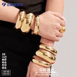 미리 정밀 폴리싱 구면 와이드 스테인리스 뱅글 팔찌 골드·스틸 컬러 15~30mm