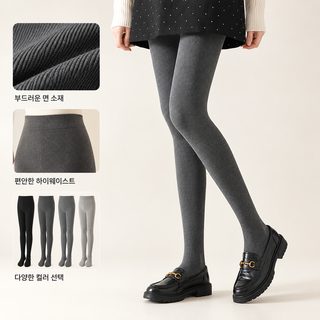 여성 빅사이즈 면 세로줄 일체형 기모 타이츠 겨울 보온 다리라인 슬림 레