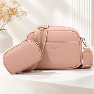 여성용 핑크 PU 미니 파우치 숄더 크로스백
