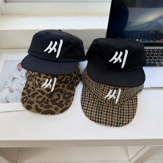 复古平顶格纹字母刺绣平檐帽休闲街头豹纹棒球帽子百搭男女鸭舌帽
