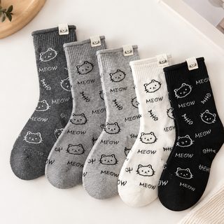 가을 겨울 여성 고양이 양말 면 캐릭터 데일리 중목양말