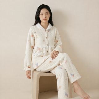 가을 겨울 공기면 산후조리복 잠옷 여성 세트 두꺼운 클립 면 보온 임신 중