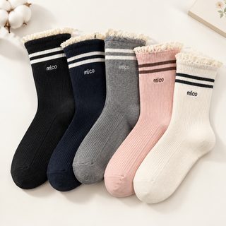 25 가을 겨울 신형 양말 여자 일본계 중통 양말 캐주얼 면 양말 목이버섯 가