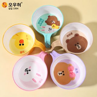 LINE FRIENDS 캐릭터 멜라민 유아 식기 이유식 볼 3칸 식판 손잡이 아기 그릇