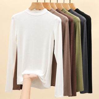 H535 신상 여성복 긴팔 티셔츠 모달 레깅스 단색 가을 옷 반목폴라 라운드 작