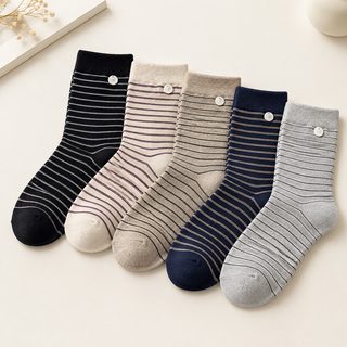 여성 스트라이프 중목 면양말 가을 겨울 데일리 캐주얼 골지양말