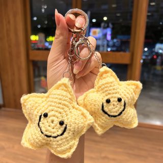 수제 뜨개질 털실 웃는 별 키링 귀여운 오각별 가방 커플 열쇠고리 장식