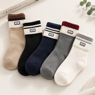 가을과 겨울 보온 무골 흑백 줄무늬 더미 양말 ins 한국계 솔리드 롤업 버선