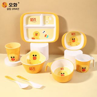 샐리 치킨 멜라민 아기 식기세트 이유식 그릇 칸막이 식판 물컵 스푼 포크