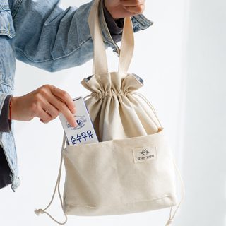 소박한 시간 엄선수 대용량 캔버스 도시락 가방 들기 심플한 직장인 묶음