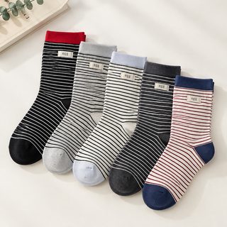 여성 스트라이프 EGG 레터링 중목 양말 사계절 데일리 패션 루즈핏 양말