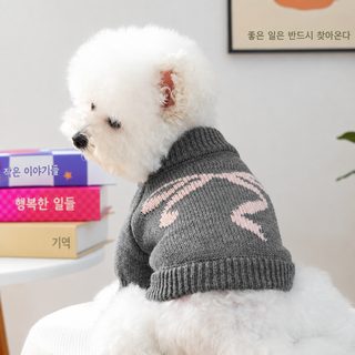 宠物衣服秋冬新款小型犬幼犬快乐狗猫保暖舒适韩系蝴蝶结毛衣灰色