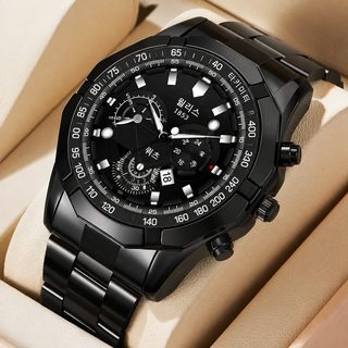 WLISTH 남성용 쿼츠 손목시계 47mm 삼안 육침 디자인 30M 방수 비즈니스 캐주얼