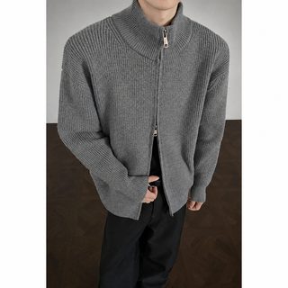 칼라 지퍼 스웨터 남녀 올 가을 디자인감 단색 슬림핏 아메리칸 빈티지 니트 트렌디카드