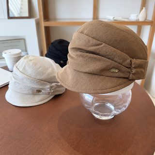 일본계 복고 주름 단색 베레모 여성 기질 백합 오리털모자 큰 머리 둘레 얼굴 작은 화가 모자 붐