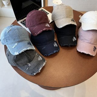 美式水洗牛仔棒球帽女春秋新款宽帽檐显脸小粉色个性潮牌鸭舌帽子