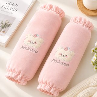 루이야 여성 가을 겨울 크리스털 벨벳 팔토시 귀여운 자수 방오 작업용 사